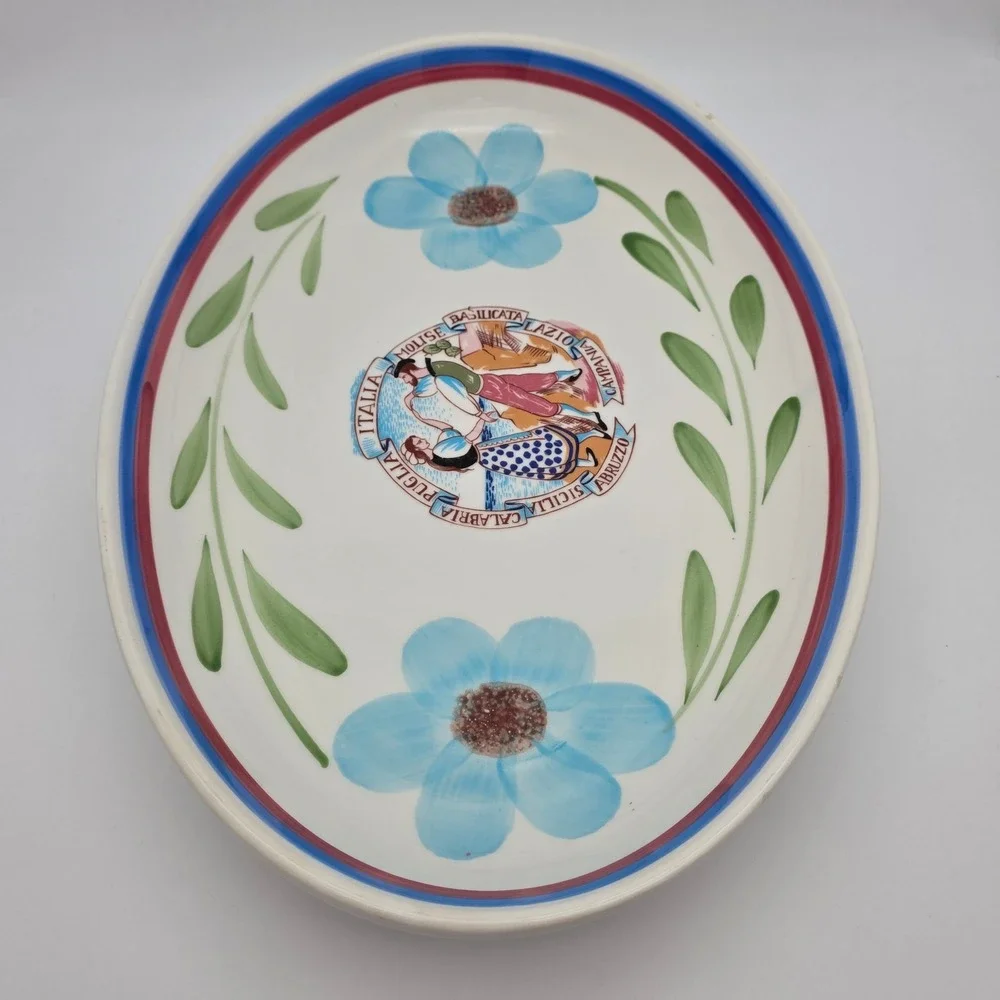 Vintage VillaWare Serving Platter Hand Painted Floral Italian Folk Art Rustic